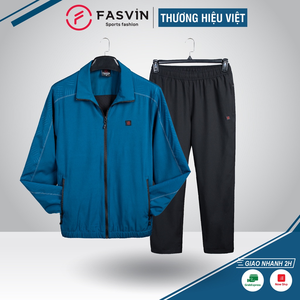 Bộ quần áo gió nam 2 lớp FASVIN BC22541.HN vải thể thao cao cấp lót lưới hàng chính hãng