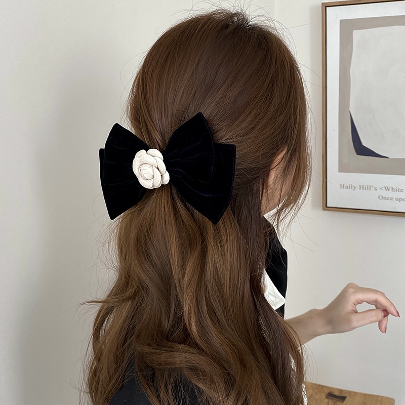 Kẹp Tóc Hình Nơ Bằng Da Lộn Phong Cách vintage