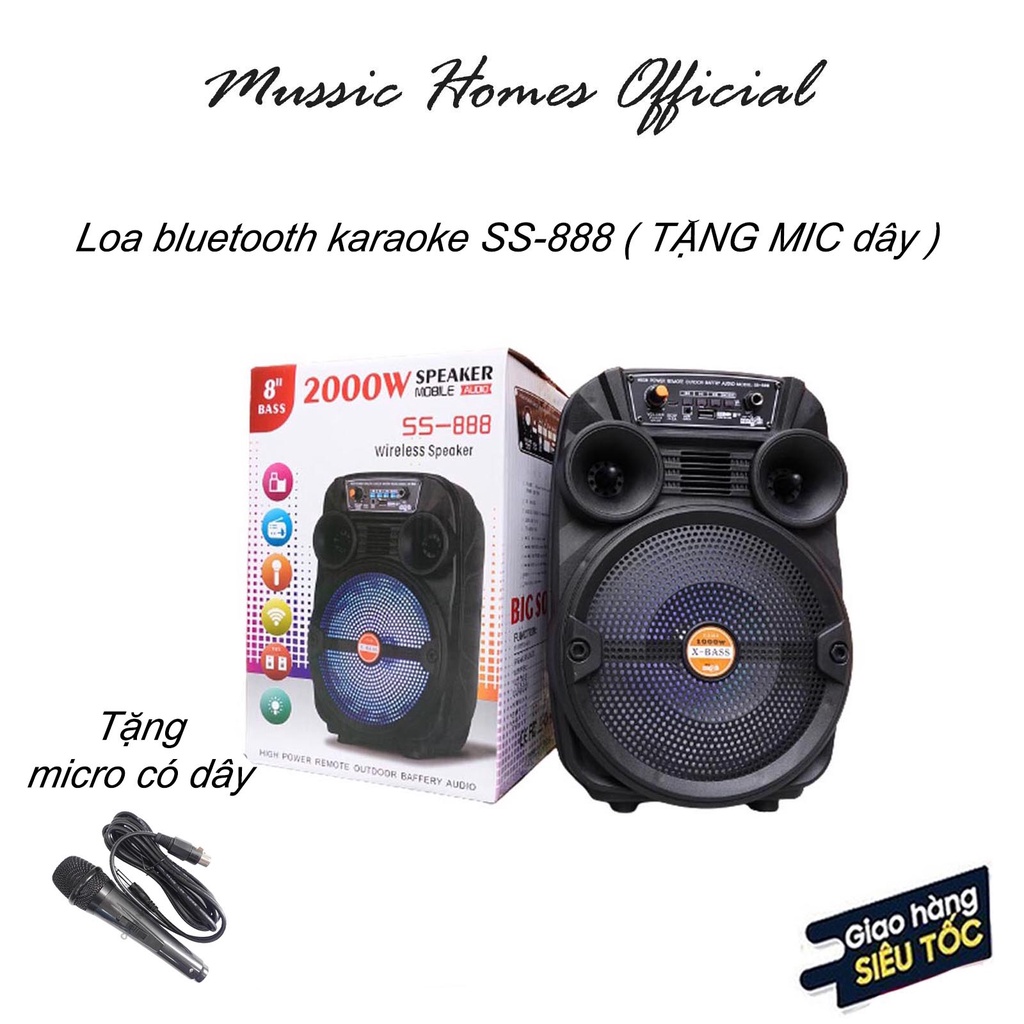 Loa Bluetooth Karaoke SPEAKER SS-888 | Loa Công Suất Lớn Bass 20,Có Led nháy theo nhạc