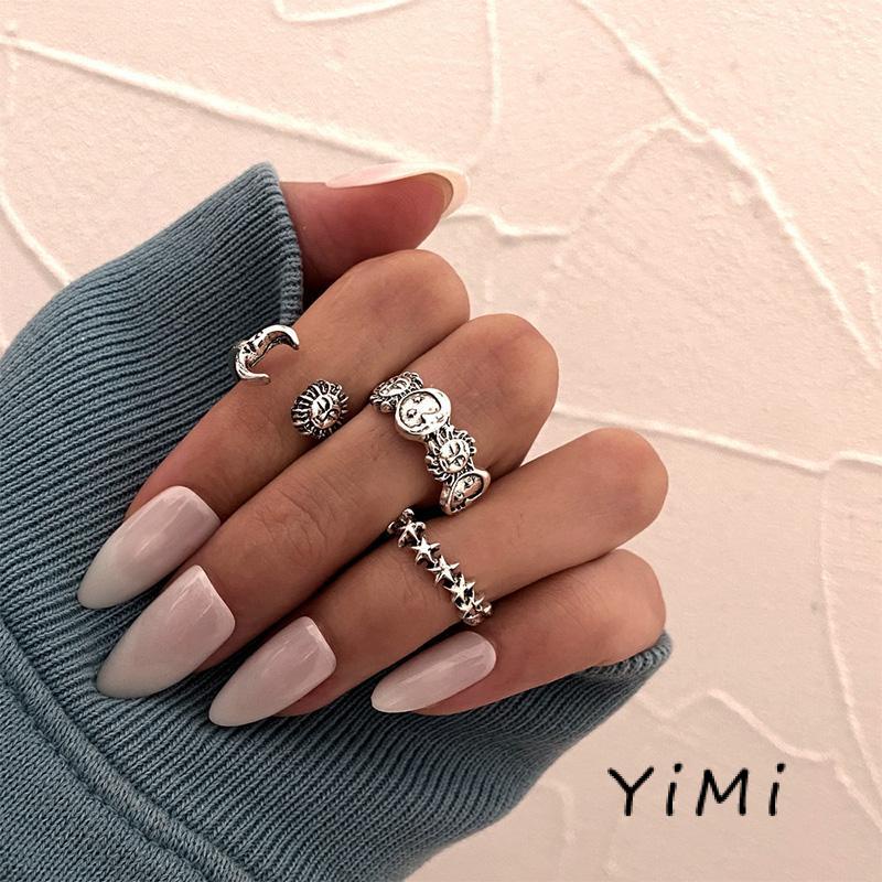[mo] Bộ 3 Nhẫn Hình Ngôi Sao Mặt Trăng Sáng Tạo Phong Cách Retro