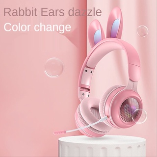 Tai nghe bluetooth không dây hình tai thỏ phát sáng có mic cho điện thoại / máy tính