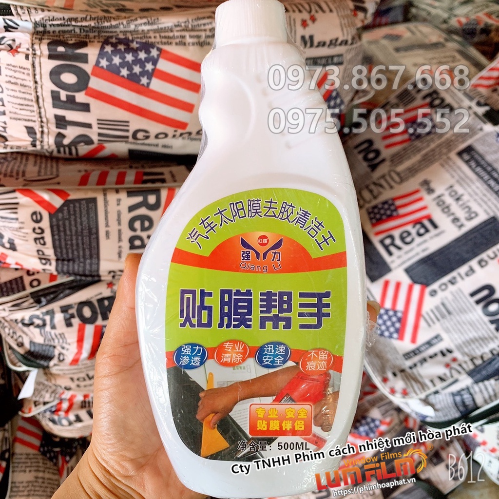 Dung dịch tẩy keo dán Film cách nhiệt cũ cho xe ô tô - dung tích 500ml - tặng kèm gạt nhựa