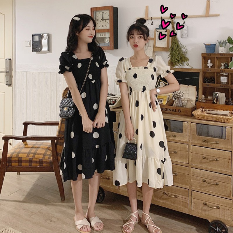 Đầm Tay Ngắn Phối Nơ Phong Cách Bohomian