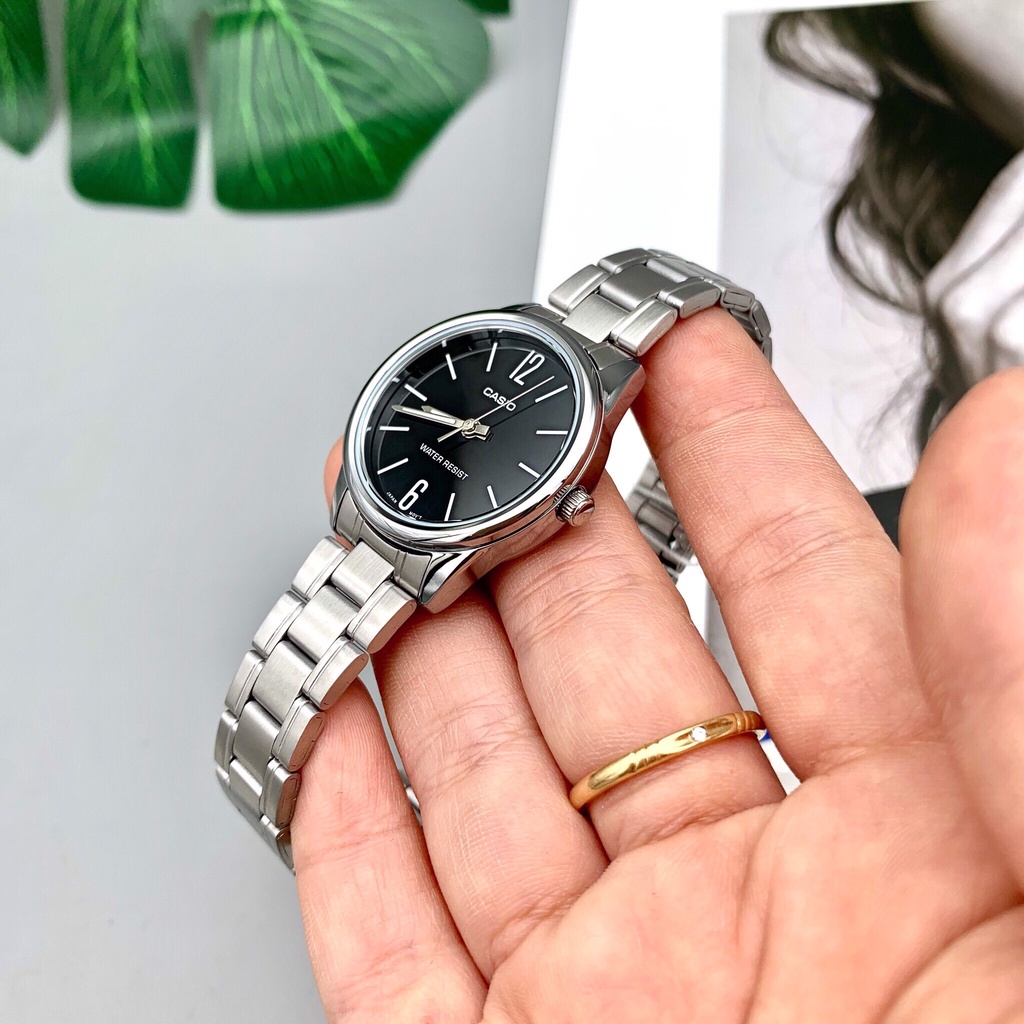 Đồng hồ đôi nam nữ dây kim loại Casio Anh Khuê MTP/LTP V005D-1B