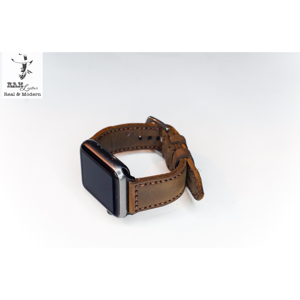 Dây apple watch da bò thật nâu đất handmade bền chắc cực đẹp RAM Leather bauhaus 1950 - tặng khóa chốt và adapter