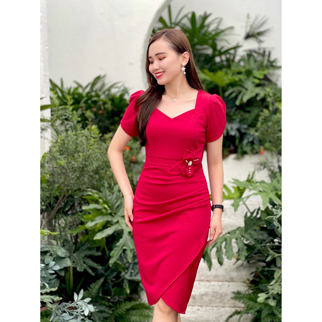 Váy công sở vạt xếp tôn dáng nữ tính Emvy - K58 | BigBuy360 - bigbuy360.vn