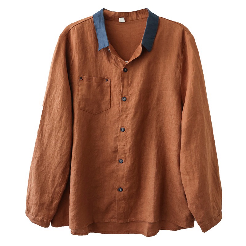 Áo kiểu bằng cotton lanh mát tay dài thời trang nữ