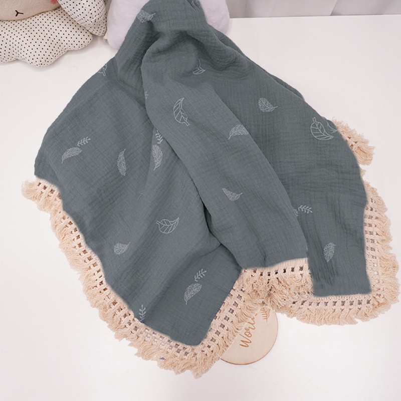 Chăn Quấn Em Bé Bằng Cotton Nguyên Chất Phối Tua Rua In Họa Tiết Xinh Xắn