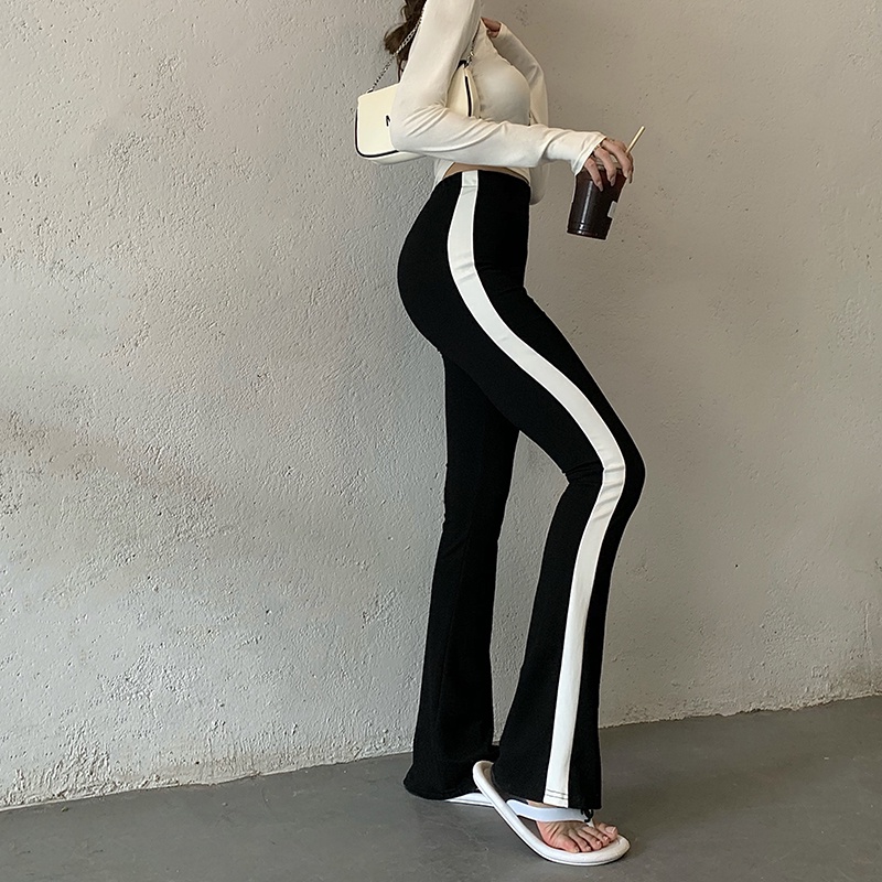 Quần dài lưng cao màu sắc tương phản thiết kế thời trang cho nữ