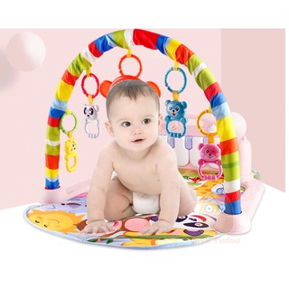 Thảm bàn đạp Piano cho bé nằm vui chơi - Thảm vui chơi màu có khung treo đồ chơi và bệ đạp chân phát nhạc cho trẻ em