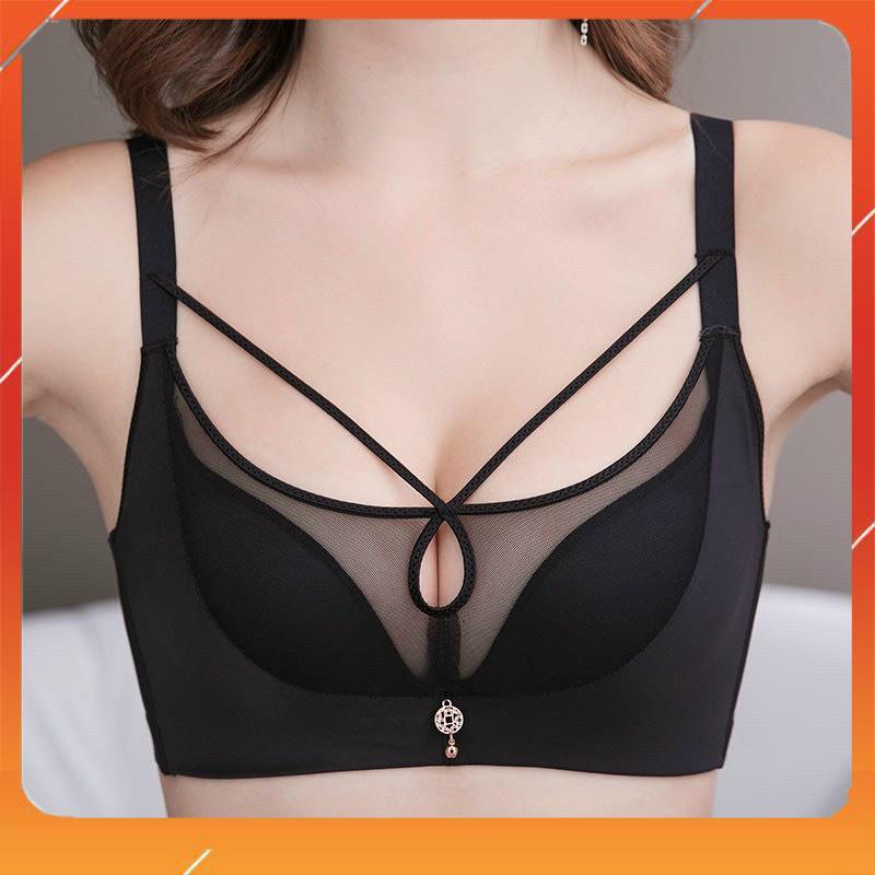 Áo lót nữ không gọng cup chéo bản to đệm mút vừa phối lụa cao cấp A5373