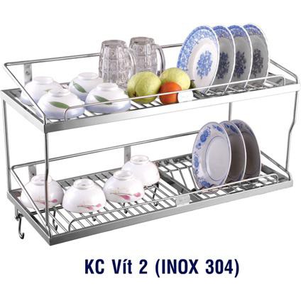 Kệ úp chén bát đa năng vít treo tường 2 tầng INOX 304