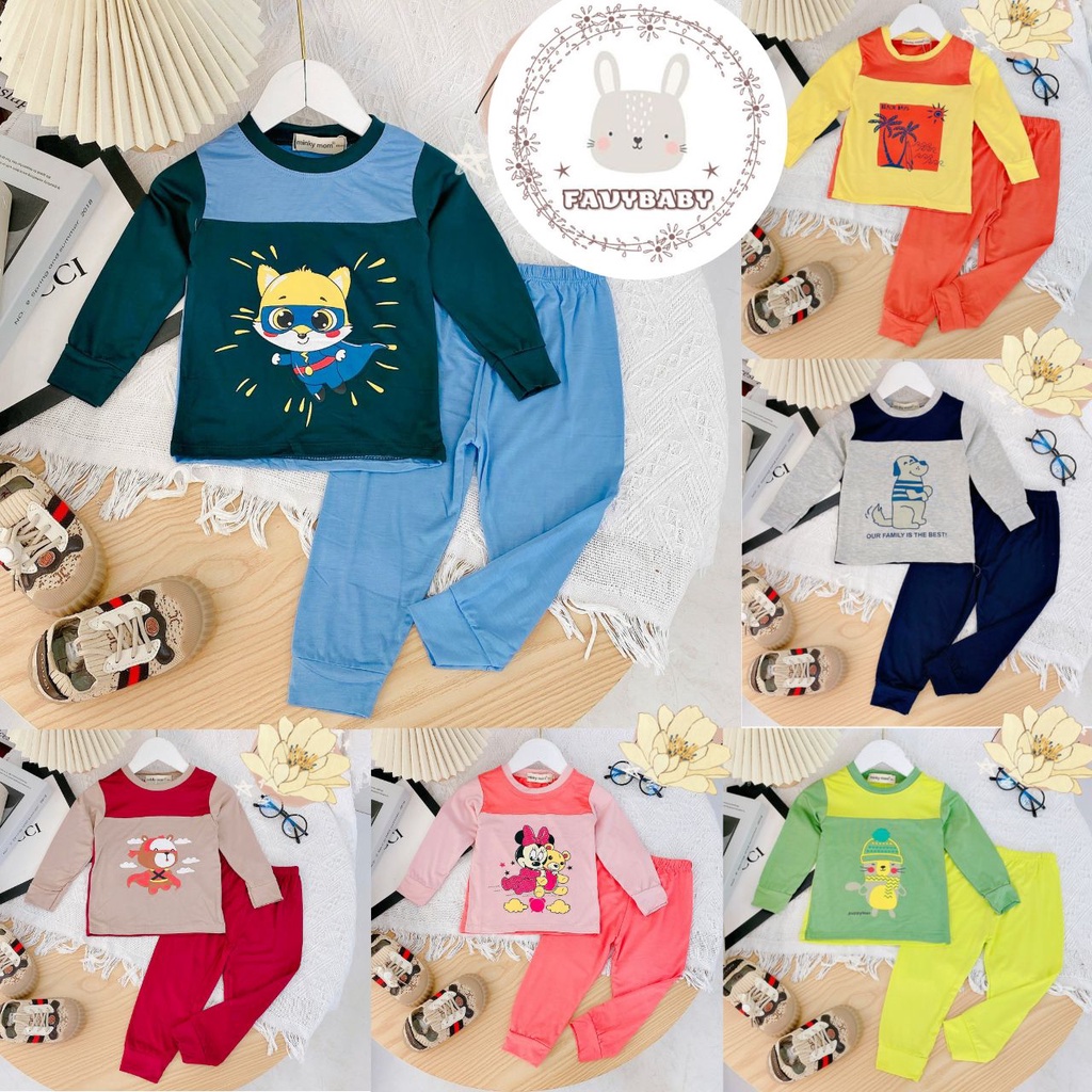 Bộ Dài Tay Bé Trai Bé Gái MINKY MOM Chính Hãng Đồ Bộ Dài Raplan Thun Lạnh Bãi Biển Cún Hero Mickey Bé 0-5 Tuổi-Favybaby