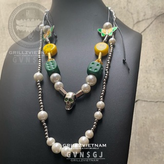 Bộ Trang Sức dây chuyền mặt cười và dây Chuyền Pearl HipHop Chain