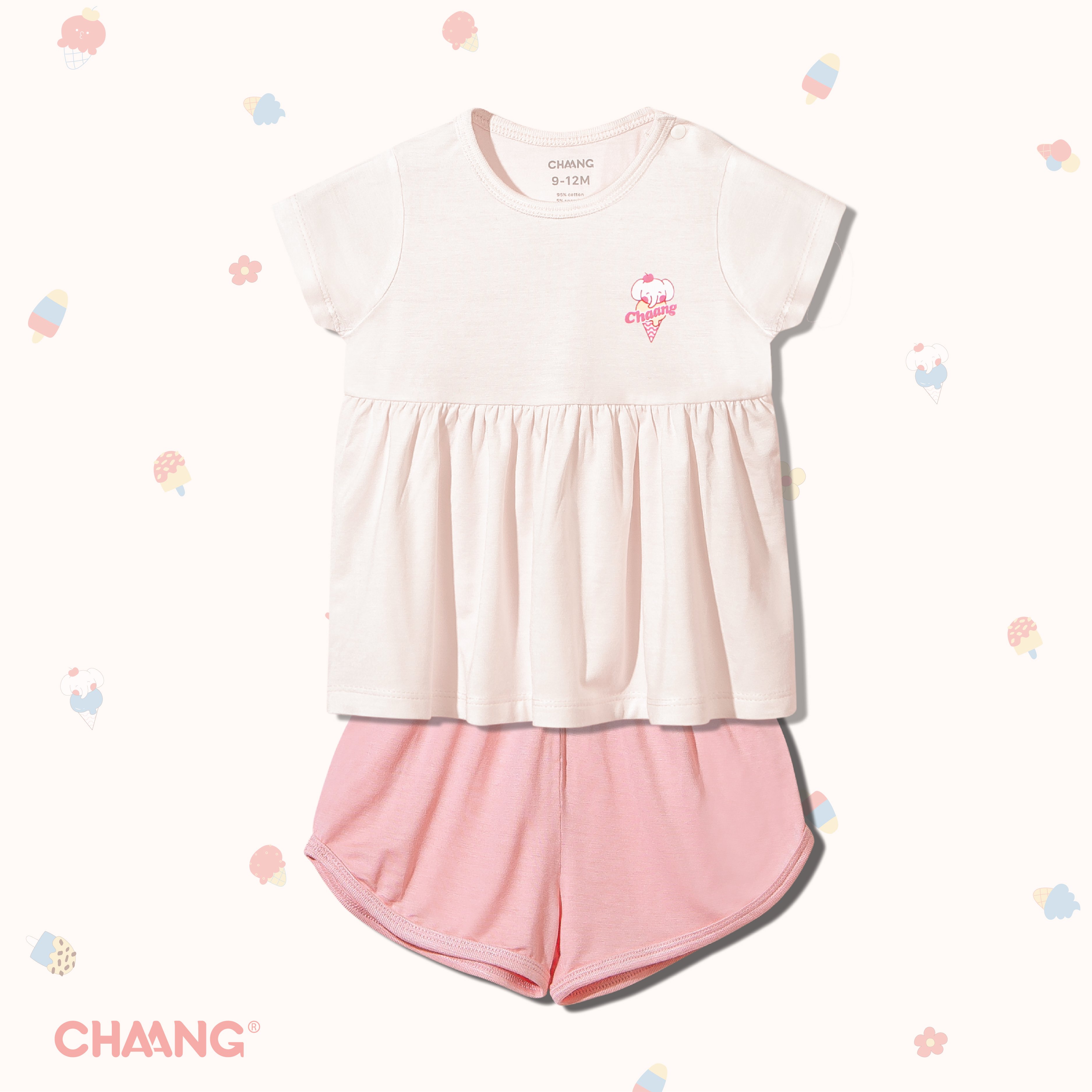 Mẫu 2021 Bộ quần áo tay ngắn mùa hè bé trai/bé gái babydoll CHAANG summer cotton bambom 2021