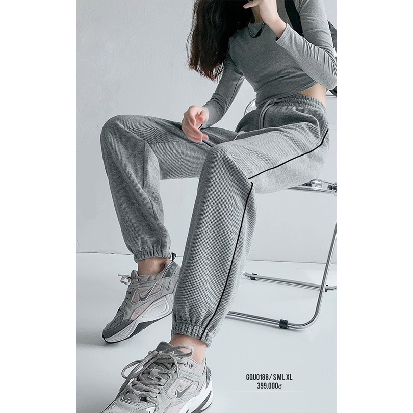 Quần Bom Nữ Chất Tổ Ong Dày Dặn - Quần Jogger Chạy Viền Bo Gấu