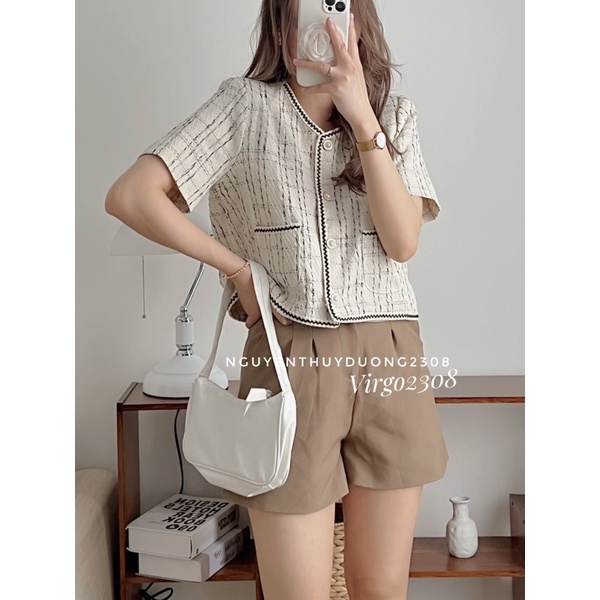 [HÀNG SẴN]ÁO DẠ TWEET KẺ VIỀN CÚC NGỌC 1908 TIỂU THƯ