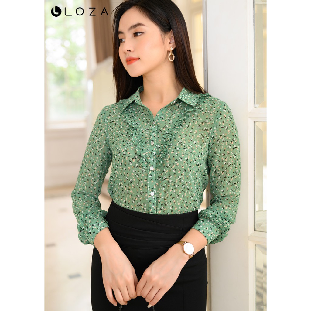 Áo sơ mi nữ LOZA hoa nhí tay dài-LOZA LS01101