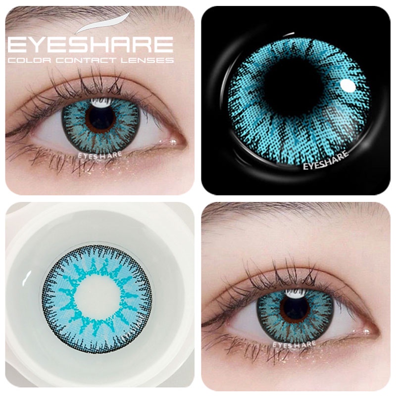 Bộ 2 Kính Áp Tròng Mắt Xanh Đính Đá Hóa Trang Nhân Vật Anime