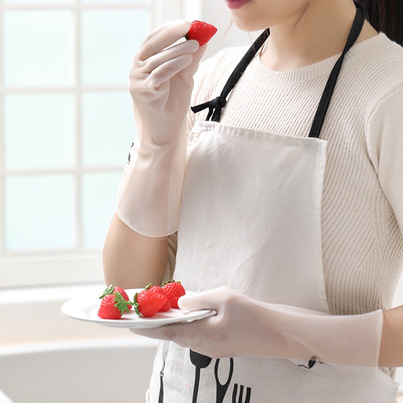 ĐÔI BAO TAY RỬA CHÉN BẰNG CAO SU SILLICON HÌNH HƯƠU SIÊU DAI TRONG SUỐT KHÔNG MÙI BIBI 63