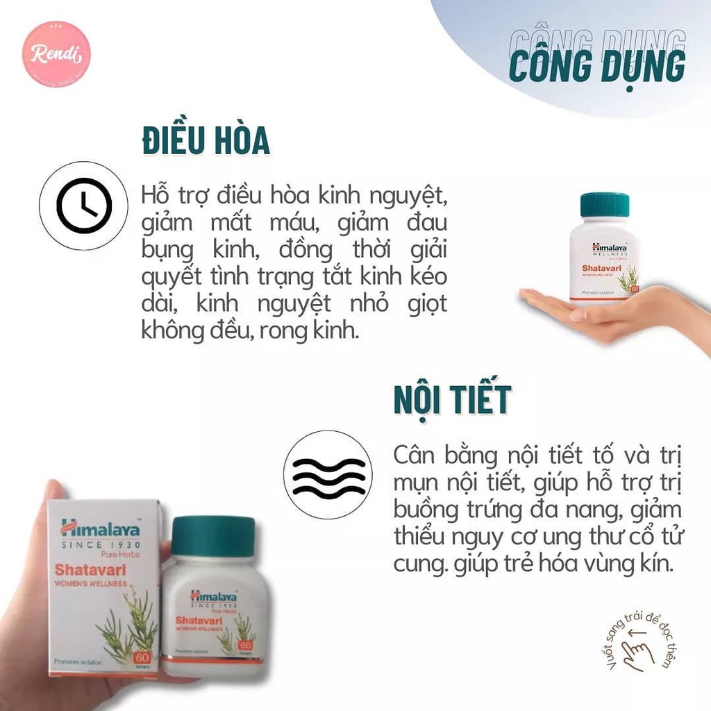 Viên Uống Thảo Dược Điều Hoà Nội Tiết Tố Nữ Himalaya Shatavari - 60 Viên | Rendi Store