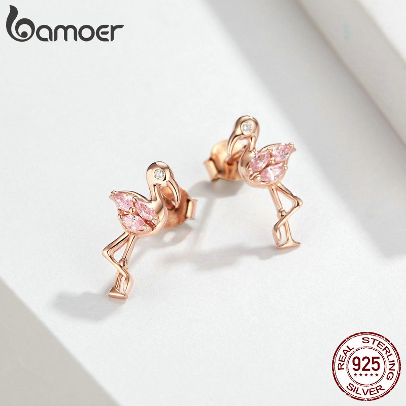 Hoa Tai Bamoer Hình Chim Hồng Hạc Đính Đá Lấp Lánh Cho Nữ