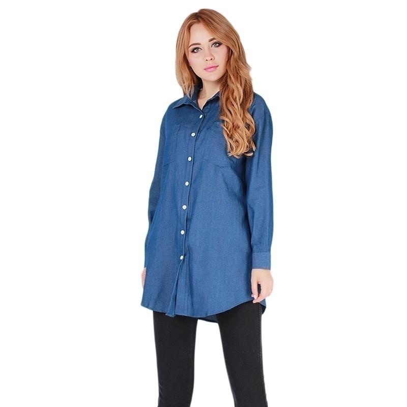 Đầm Sơ Mi Denim Tay Dài Cổ Bẻ Size S-Xxl