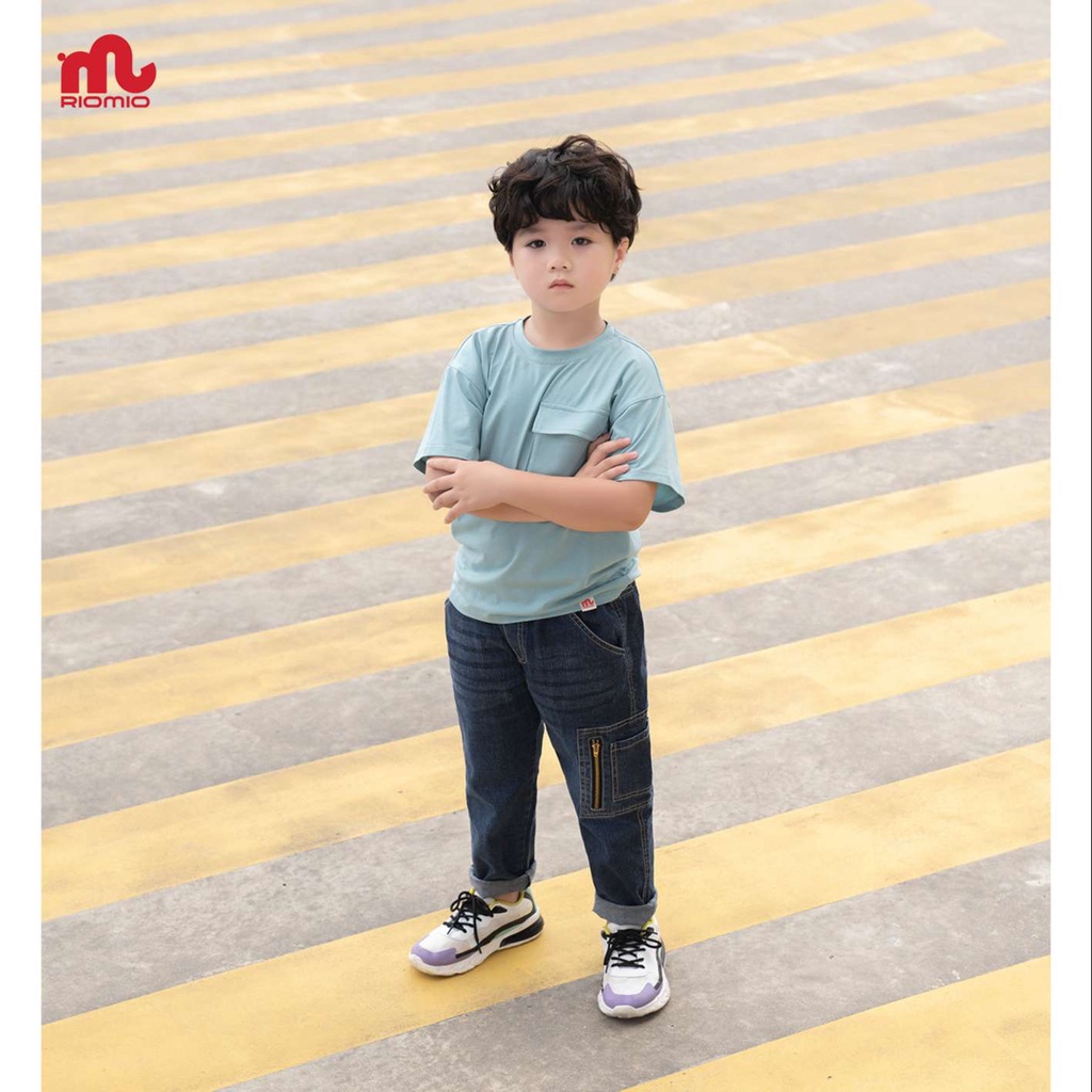 Quần jean cho bé trai 5-12 tuổi size 20-50kg RIOMIO ống rộng cạp chun 100% cotton USA kèm quà tặng- RM278