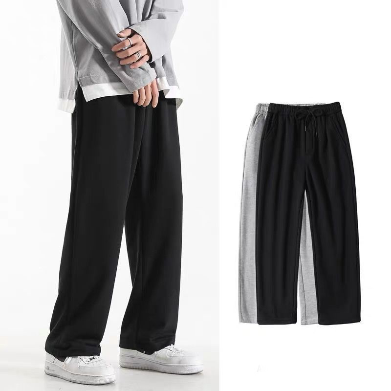 Quần dài ống rộng trơn basic - Quần trơn 2 màu ĐEN XÁM - Ống suông vải cotton mịn dày co dãn | BigBuy360 - bigbuy360.vn