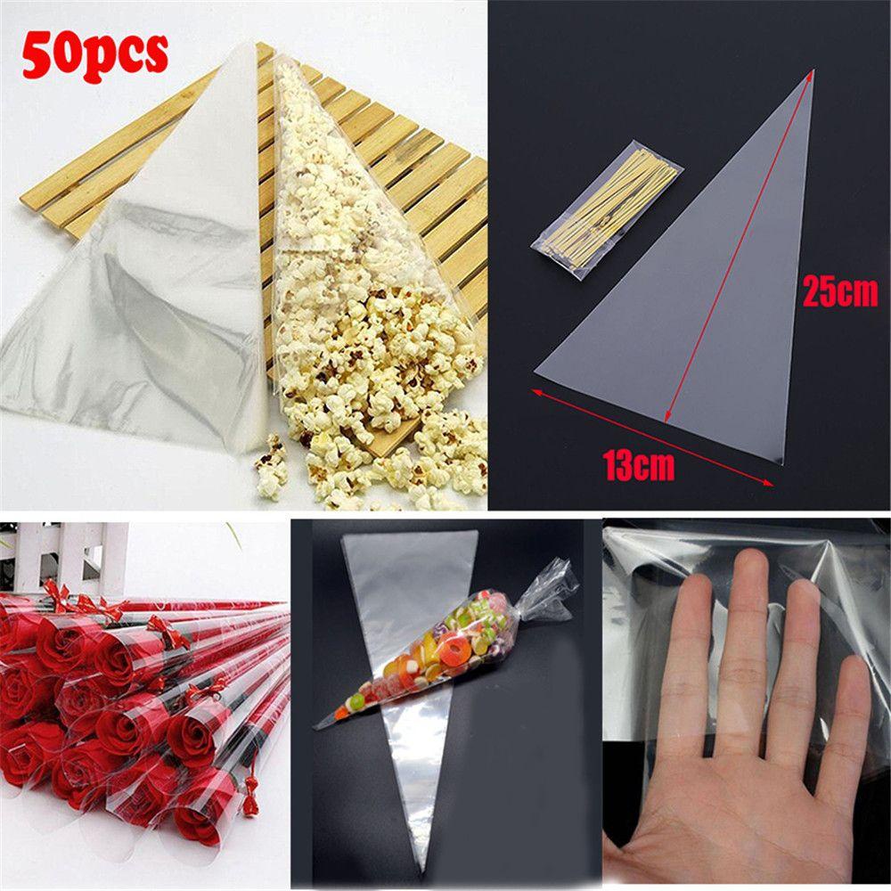 1 50 Túi Bóng Kính Trong Suốt Đựng Bắp Rang Bơ Kèm Dây Buộc Xoắn Tiện Dụng