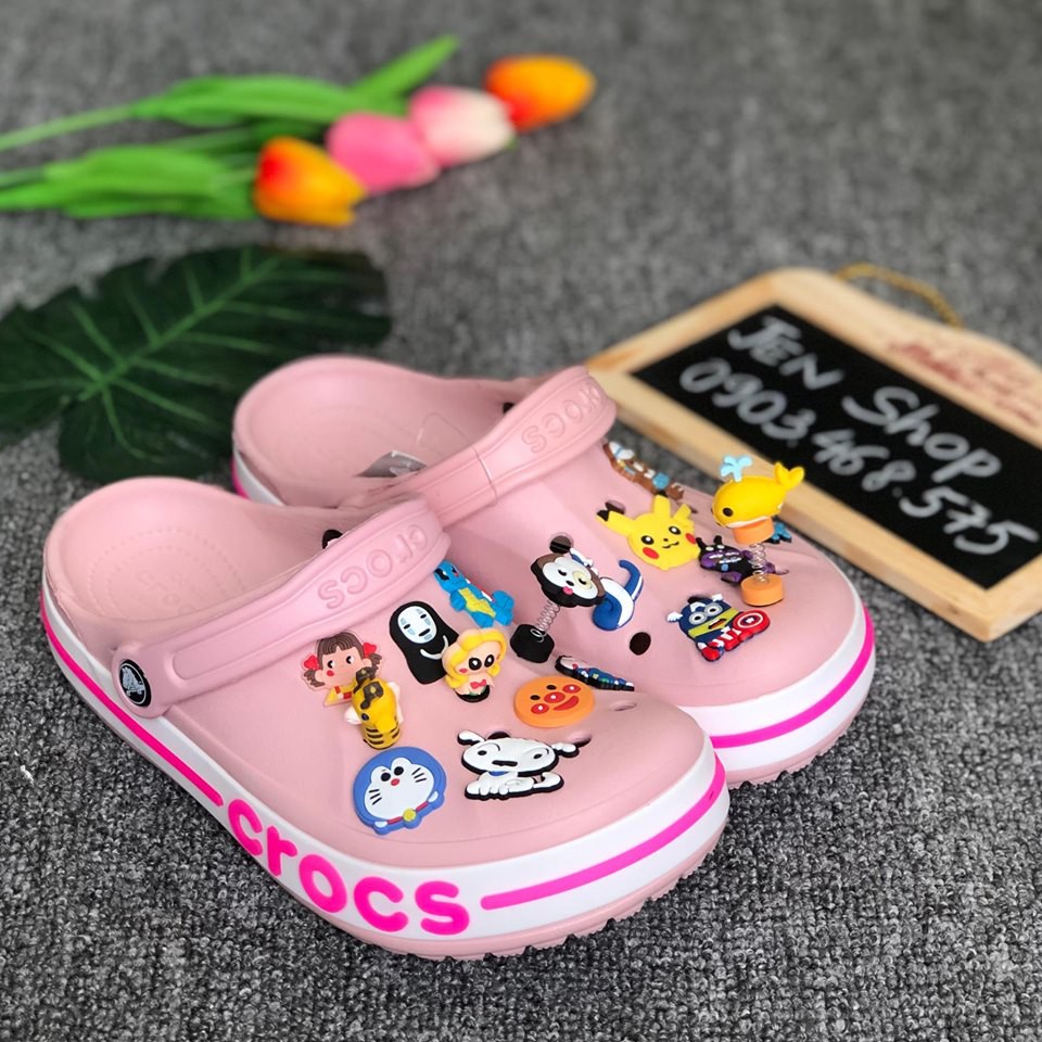 (Dép cá sấu+ 4sticker) Dép sục baya màu hồng tặng 4 sticker