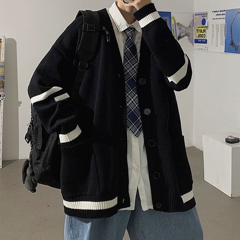 Áo khoác sweater cardigan cổ chữ V dáng rộng phong cách Hàn Quốc thời trang thu đông dễ phối đồ dành cho nam và nữ