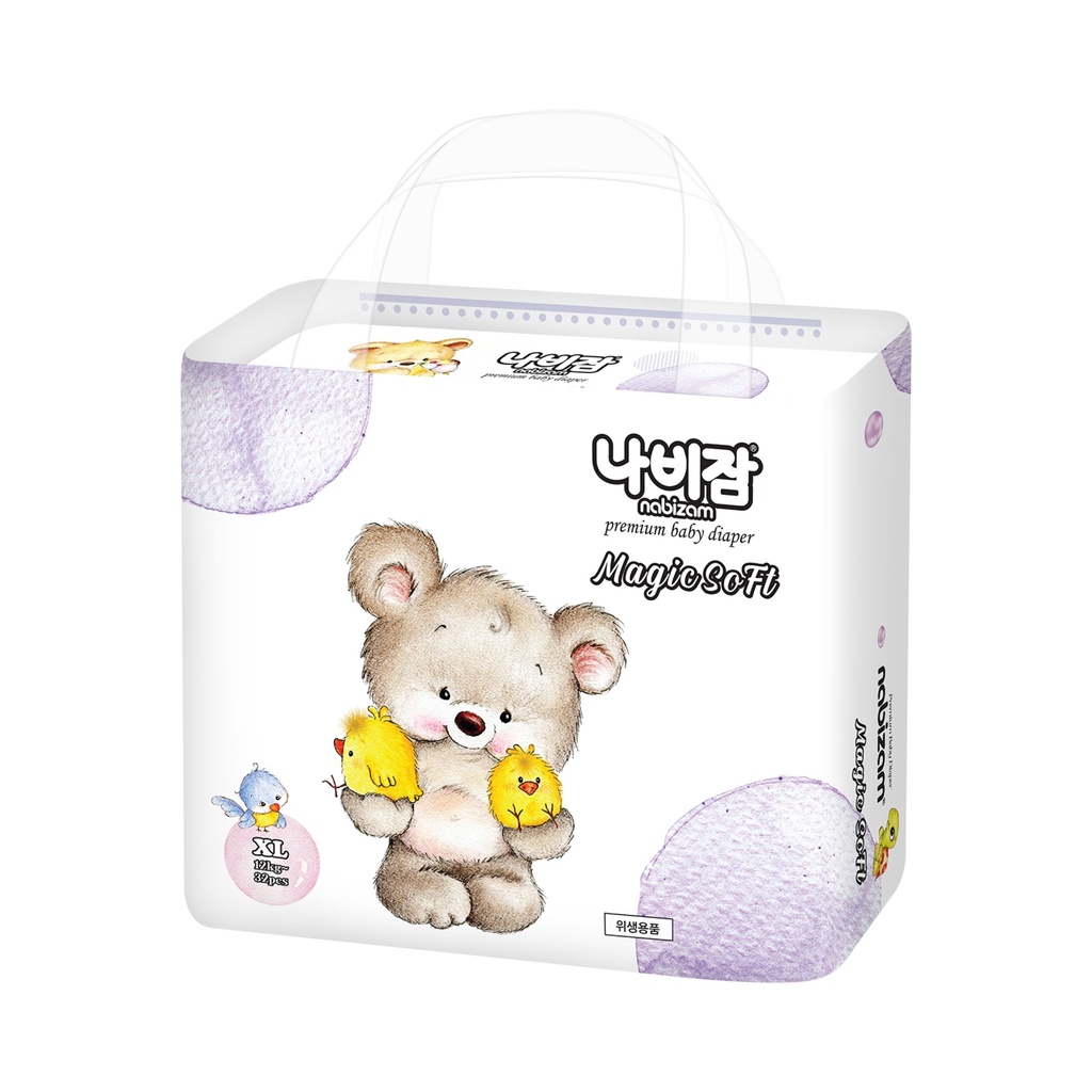 Tã/Bỉm Dán Nabizam Magic Soft Nội Địa Hàn Êm Mỏng, Siêu Thấm Hút Size XL Cho Bé Trên 12kg, 32 Miếng