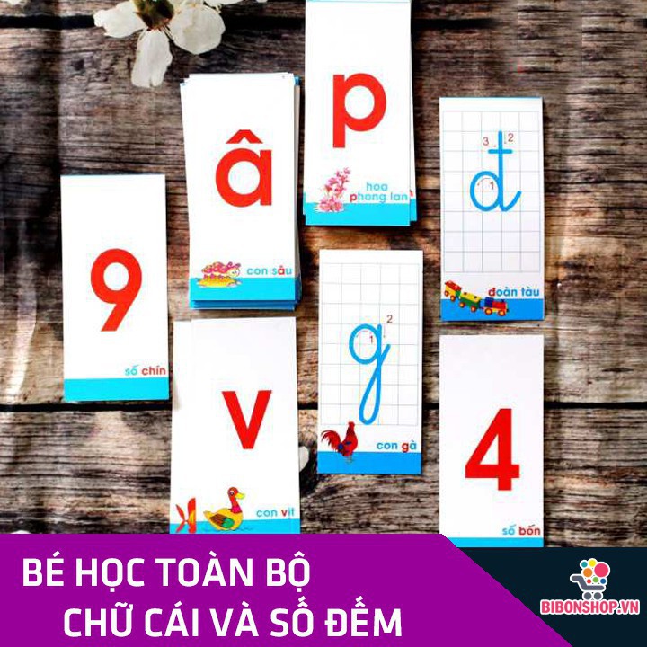 Bộ 40 Thẻ Học Chữ Cái , Dấu Và Số Cho Bé Chuẩn Bị Vào Lớp 1