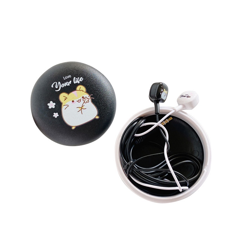 Tai Nghe Nhét Tai Có Dây 3.5mm Kèm Hộp Đựng Họa Tiết Hoạt Hình Dễ Thương