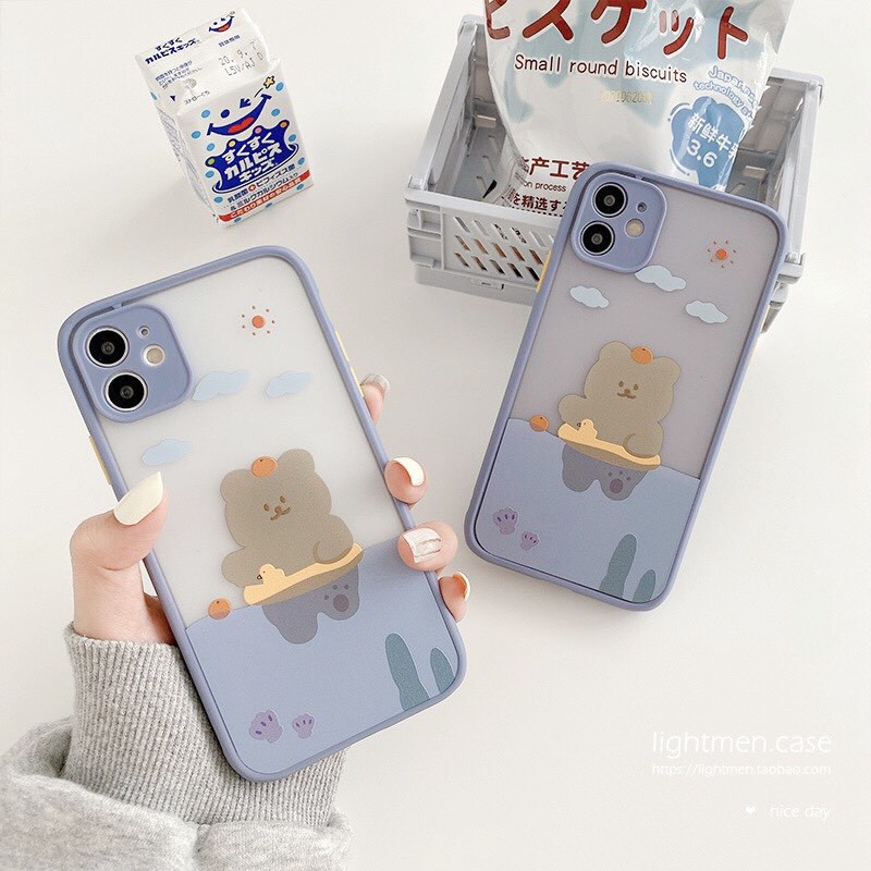 Ốp Lưng iPhone Nhám Viền Màu Bảo Vệ Camera Chống Sốc iPhone Gấu Nâu Cute iPhone 6 6Plus 7Plus 8Plus X Xs Max 11 Promax