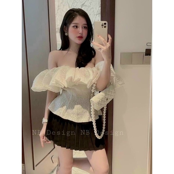 ÁO TRỄ VAI/ÁO KIỂU BÈO BỆT VAI XỐP VÂN SANG CHẢNH