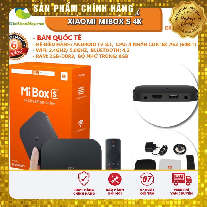 [Sale] [Bản quốc tế] Android Tivi Box Xiaomi Mibox S 4K (Android 8.1) - Bảo hành 6 tháng - Shop Thế giới điện máy .