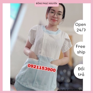 Đồng phục spa màu trắng xanh nhạt