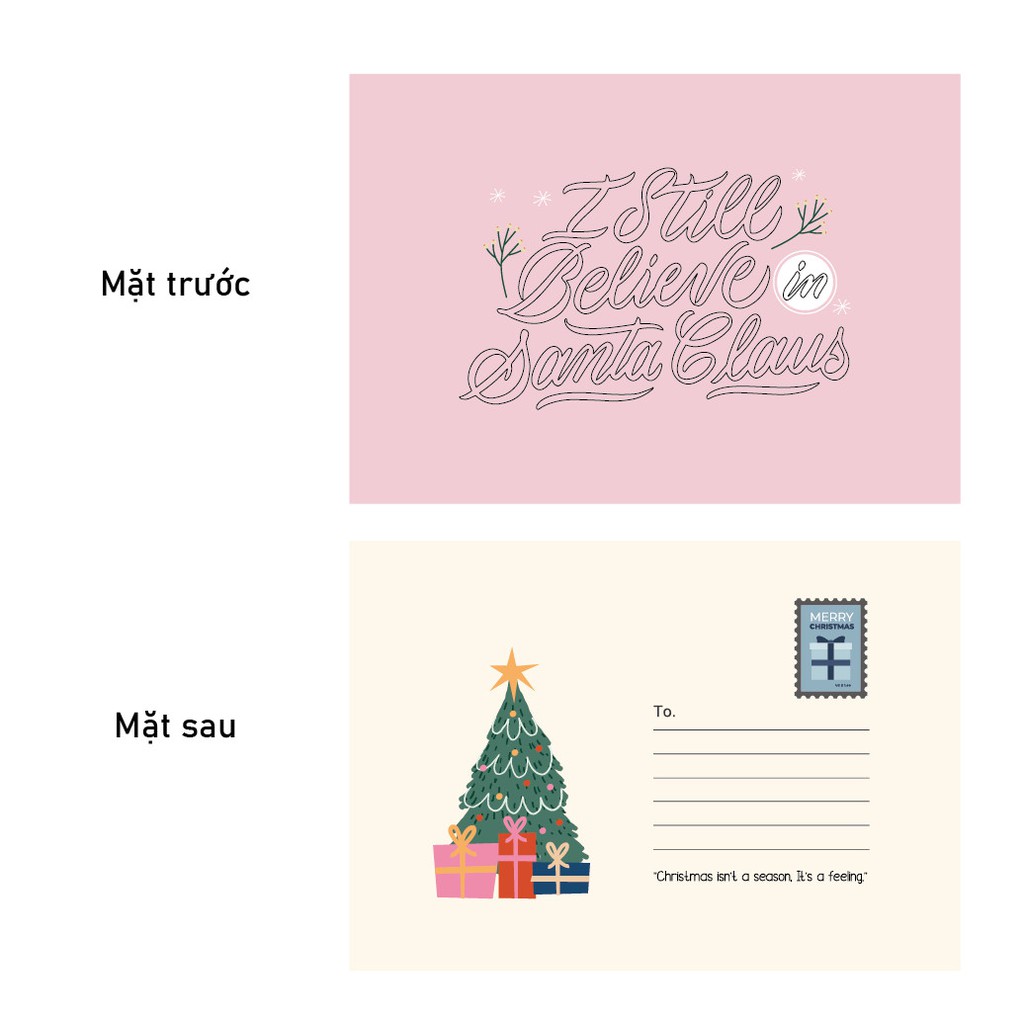 Bộ 4 thiệp Giáng Sinh Calligraphy - Crabit Card - Thiệp Giáng Sinh tự trang trí