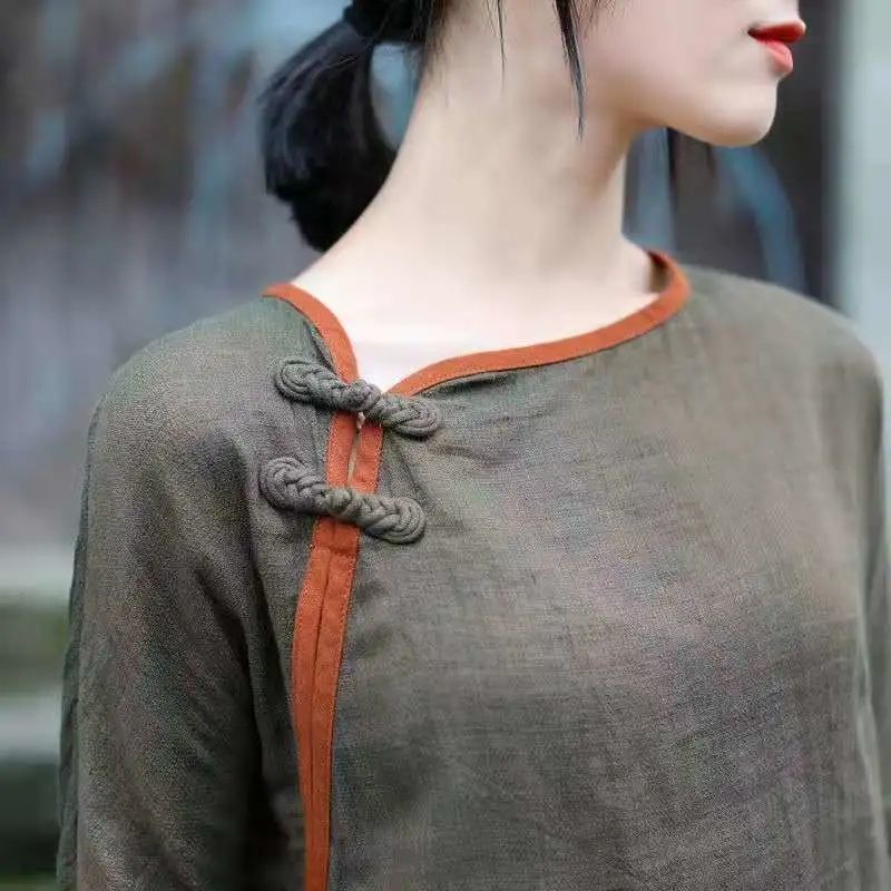 Áo Sơ Mi Vải Lanh Cotton Ngắn Tay Phong Cách Retro Trung Hoa