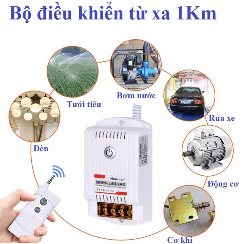 Điều khiển từ xa Honest khoảng cách 1000m - Công tắc điều khiển máy bơm, máy rửa xe, máy chạy đầm tôm cá - Hà Vân Store