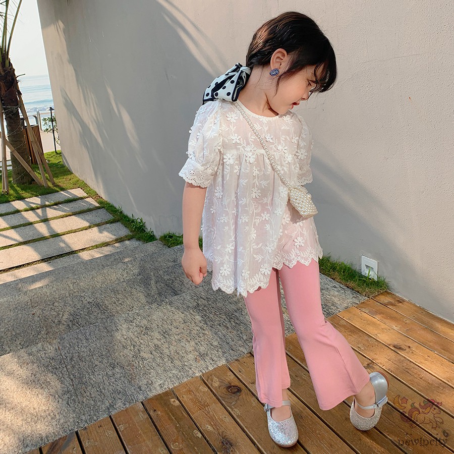 Áo Kiểu Đính Hoa Phong Cách Hàn Quốc Cho Bé Gái