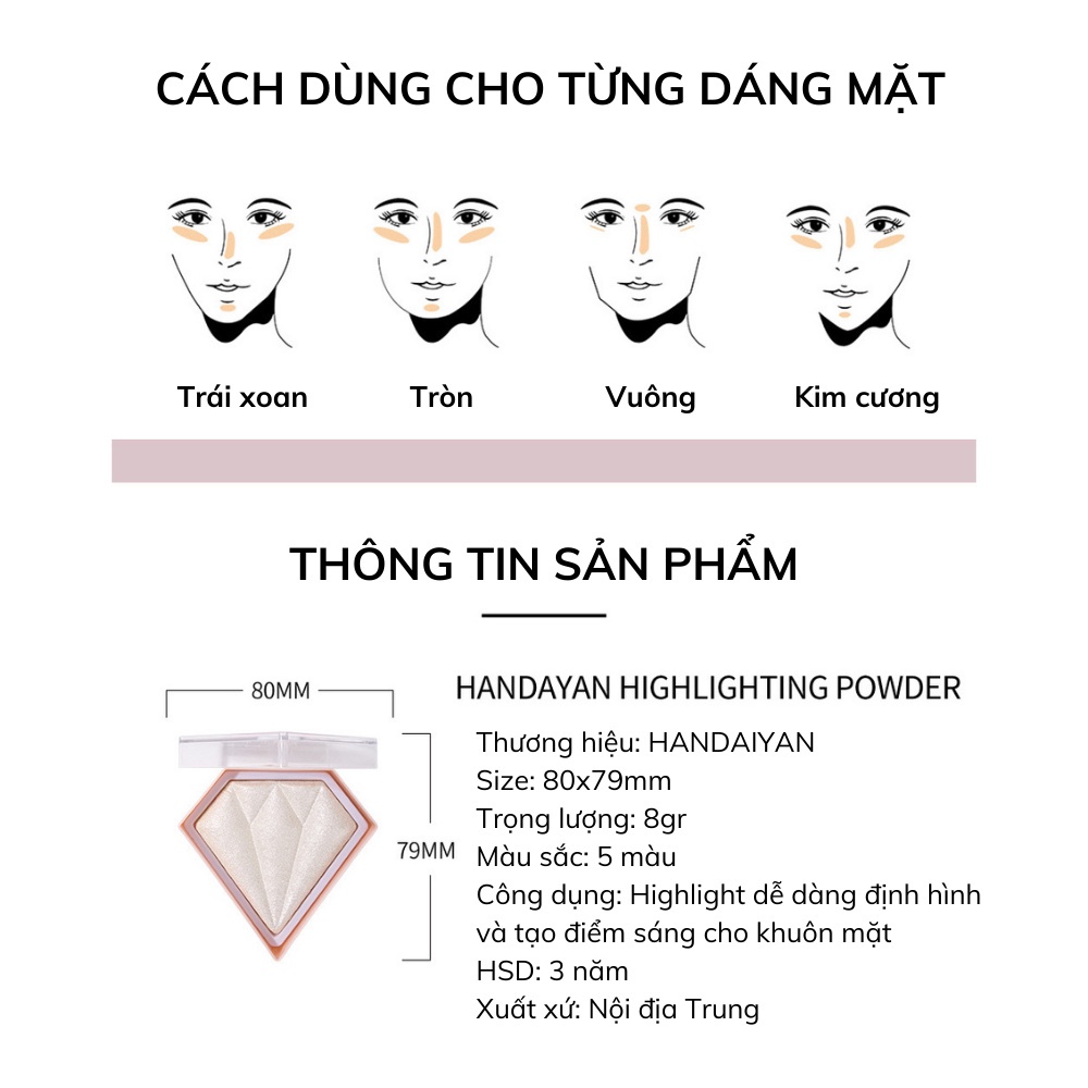 Phấn Highlight Bắt Sáng HANDAIYAN Diamond Glow Lấp Lánh Tiện Dụng Chất Lượng Cao 8g C1