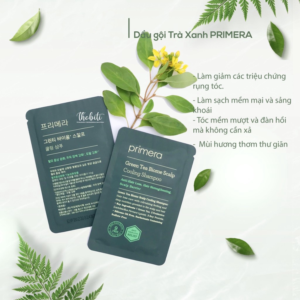 Dầu gội trà xanh PRIMERA Greentea Biome Scalp Cooling Shampoo 4ml - Giảm rụng tóc, sạch gàu và làm mát da đầu