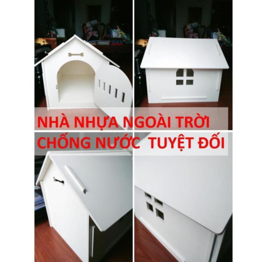 Nhà Cho Chó Mèo Nhà ngoài trời chống nước Kiểu mái nhọn màu trắng 80x55x74cm Nhanhuamainhon