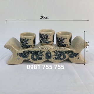 Bộ kỷ ngai 3 chén,5 chén men rạn long phụng gốm sứ bát tràng cao cấp