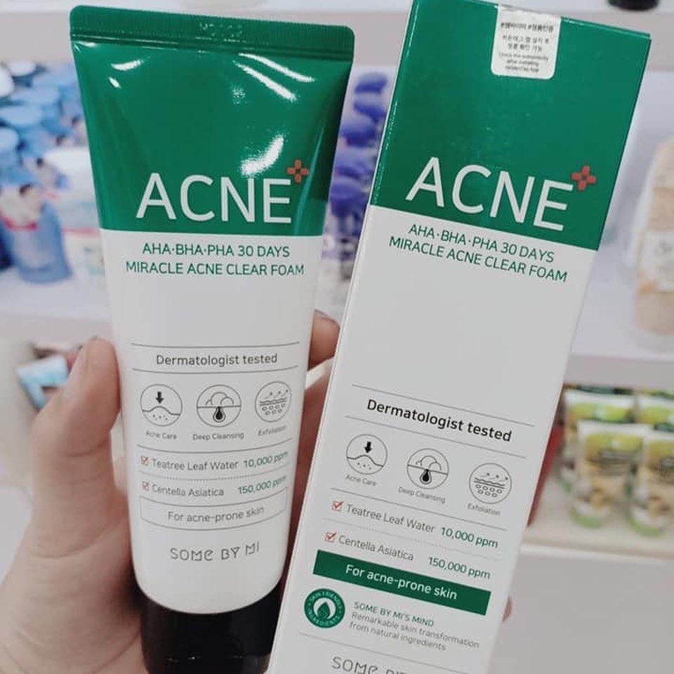 Sữa Rửa Mặt Làm Sạch Và Giảm Mụn Hiệu Quả Some By Mi AHA-BHA-PHA 30 Days Miracle Acne Clear Foam 100ml