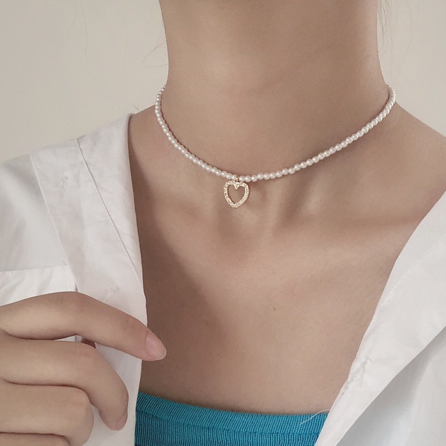 Vòng Cổ Đính Ngọc Trai Hình Trái Tim Thời Trang Cho Nữ
