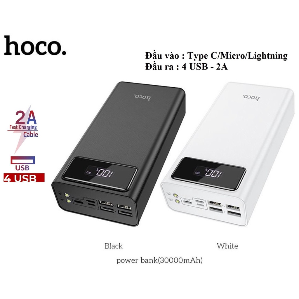 Pin Sạc dự phòng dung lượng lớn Hoco có đèn pin và báo phần trăm sạc siêu bền và siêu trâu sạc từ 5-7 lần